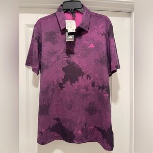 Adidas Golf Polo Sample Flower Mesh Golf Shirt Size Medium Black Lucid Fuchsia